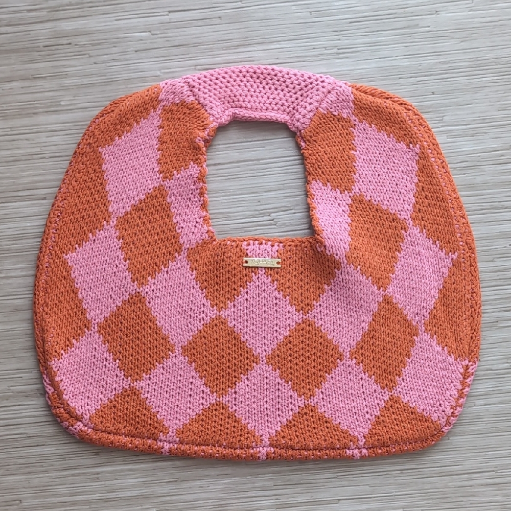 Stylish Pink and Orange Argyle Knit Purse Hobo Bag By Kopari